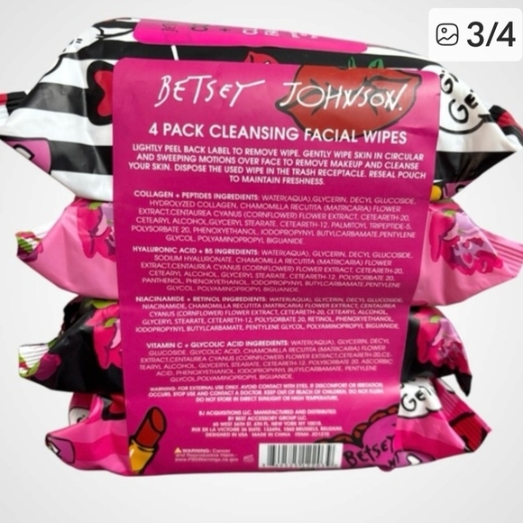 Betsey Johnson Pink Cleansing Facial Wipes - 4 Pack New - Picture 3 of 3